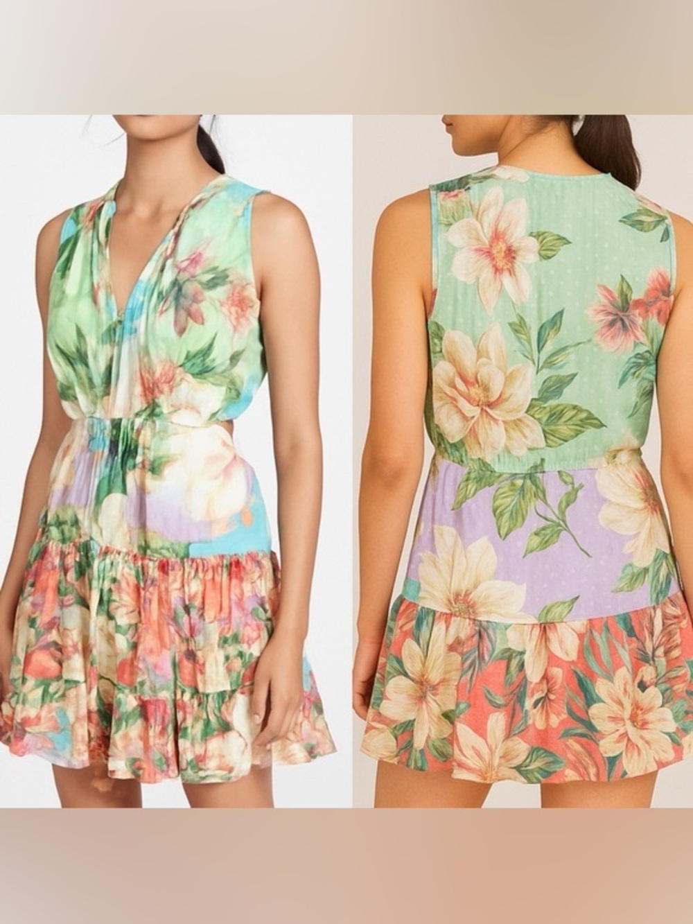 NWOT | FARM Rio Pastel Tropical Floral Tiered Mini Dress XS Summer Resortwear